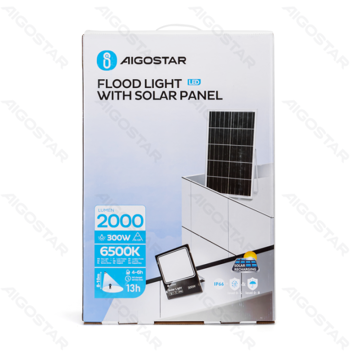 LED solar floodlight 300W 3000lm 6500K IP66