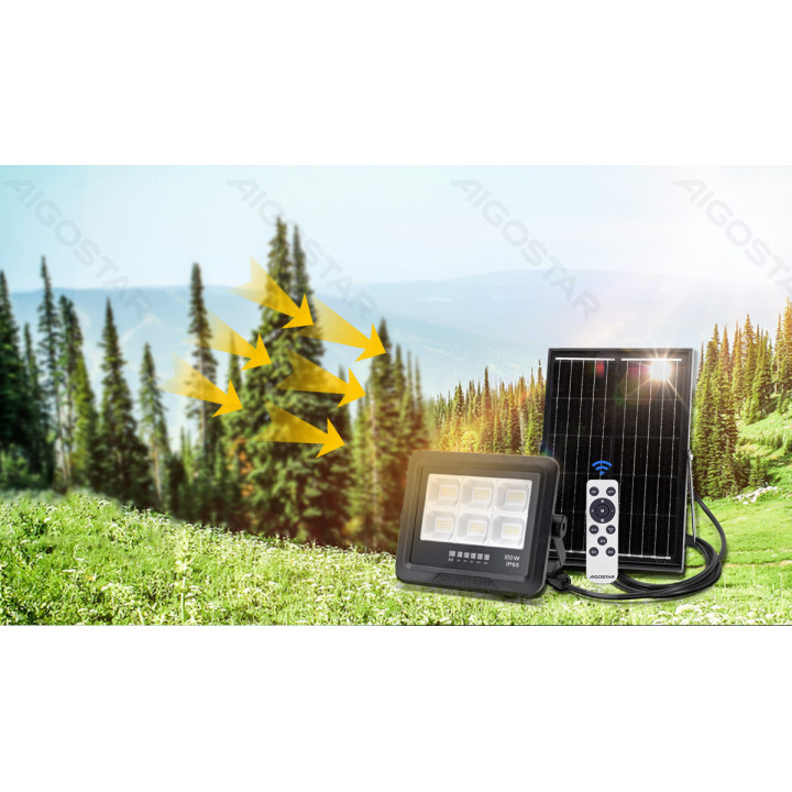 LED solar floodlight 100W 1000lm 6500K IP65