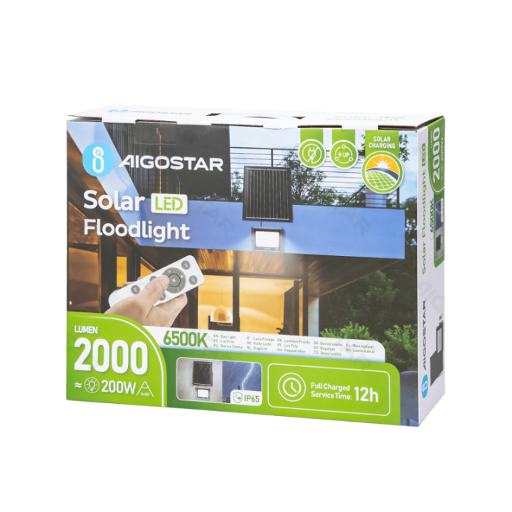 LED solar floodlight 200W 2000lm 6500K IP65