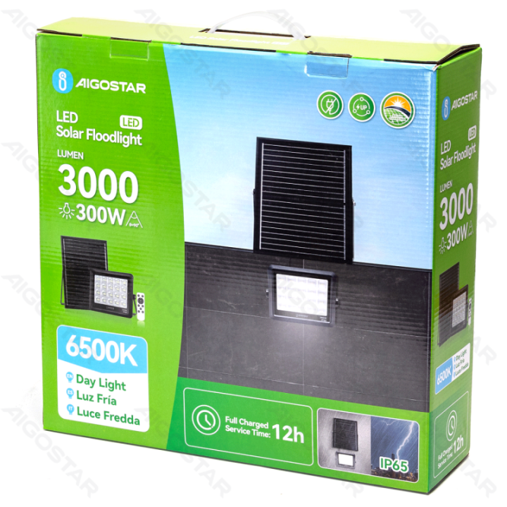 LED solar floodlight 300W 3000lm 6500K IP65