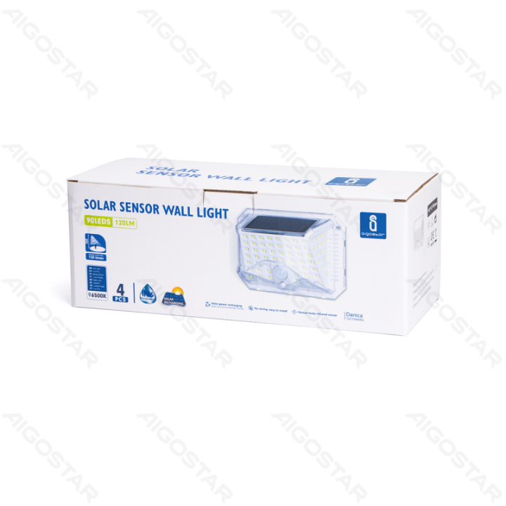 LED Saulės sieninis šviestuvas su jutikliu skaidrus