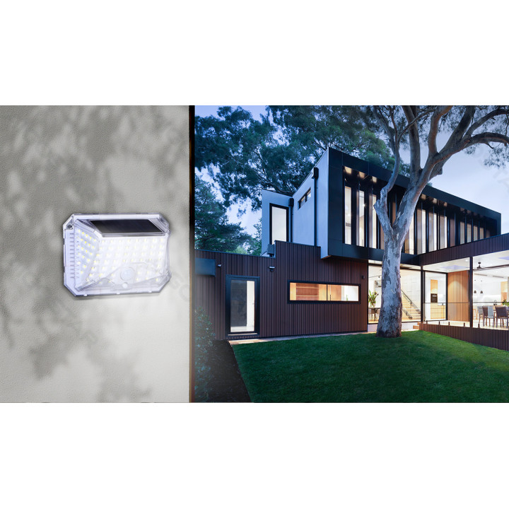 LED Saulės sieninis šviestuvas su jutikliu skaidrus