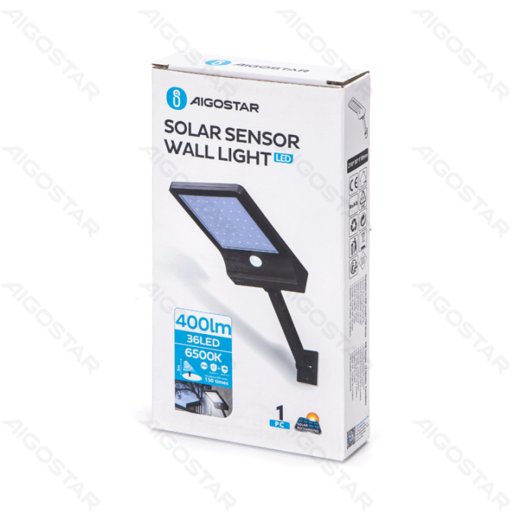 LED solar sensor wall light black 6500K