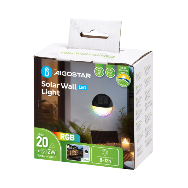 LED solar wall light black RGB