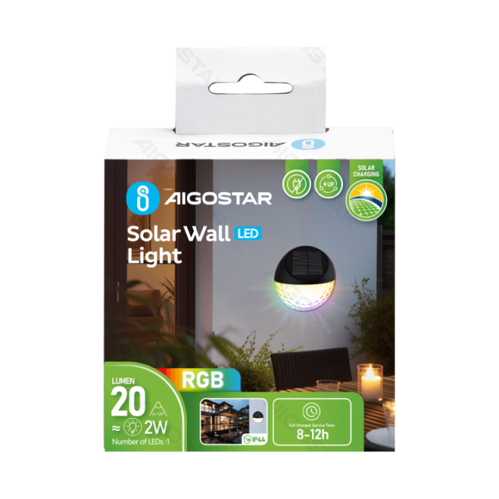 LED saulės sieninis šviestuvas juodas RGB