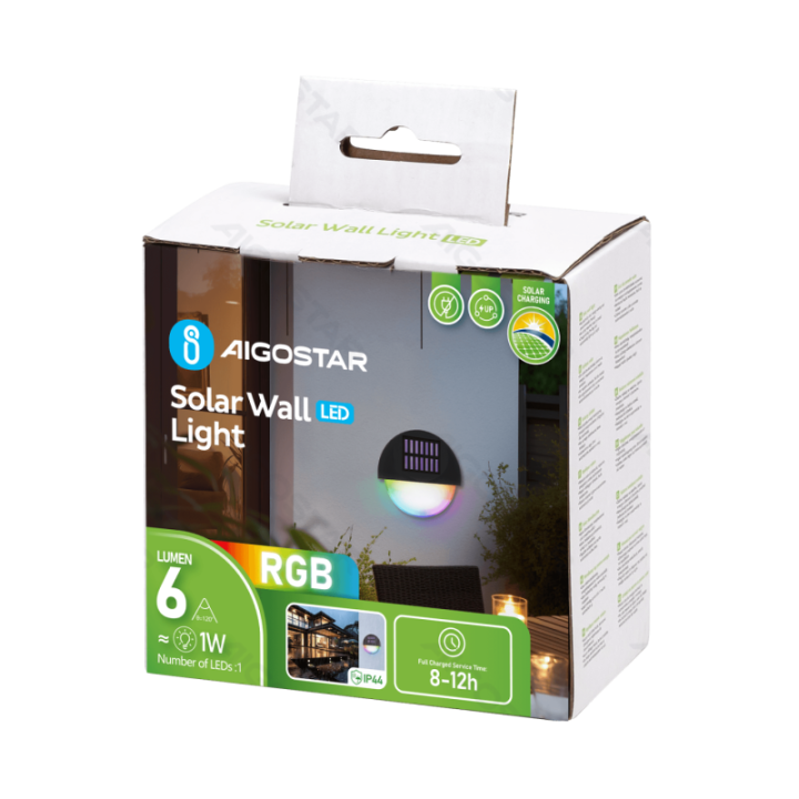 LED saulės sieninis šviestuvas juodas RGB