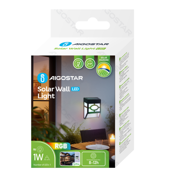 LED solar wall light black RGB