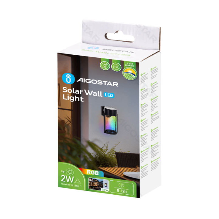 LED Solar Wall Light Black RGB