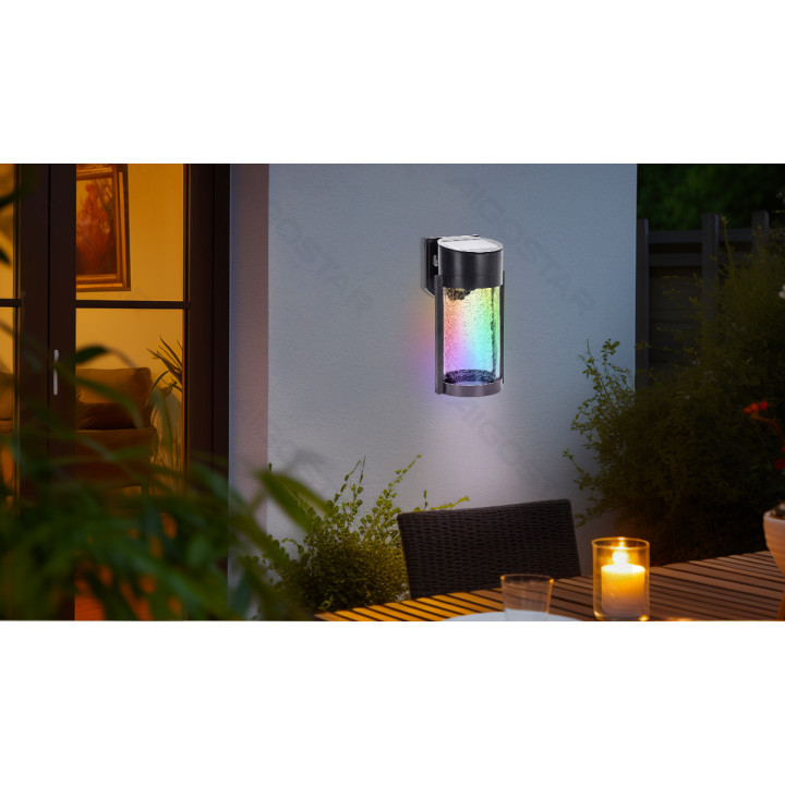 LED Saulės sieninis šviestuvas juodas RGB