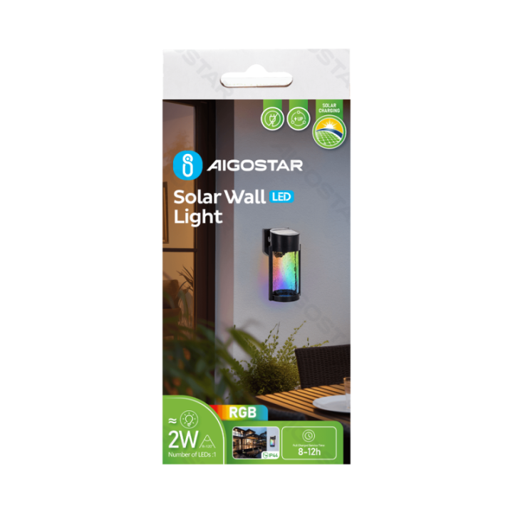 LED Solar Wall Light Black RGB