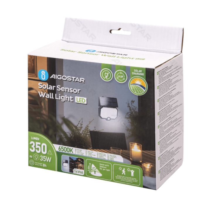 LED Solar Motion Sensor Split Wall Light Black 6500K