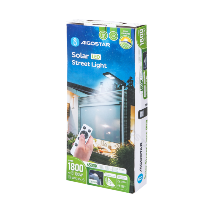 LED Saulės gatvės šviestuvas juodas, valdomas nuotoliniu būdu