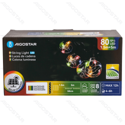 Saulės G50 varinės vielos girliandos, RGBY, 1.5m+5m, IP65, lauko