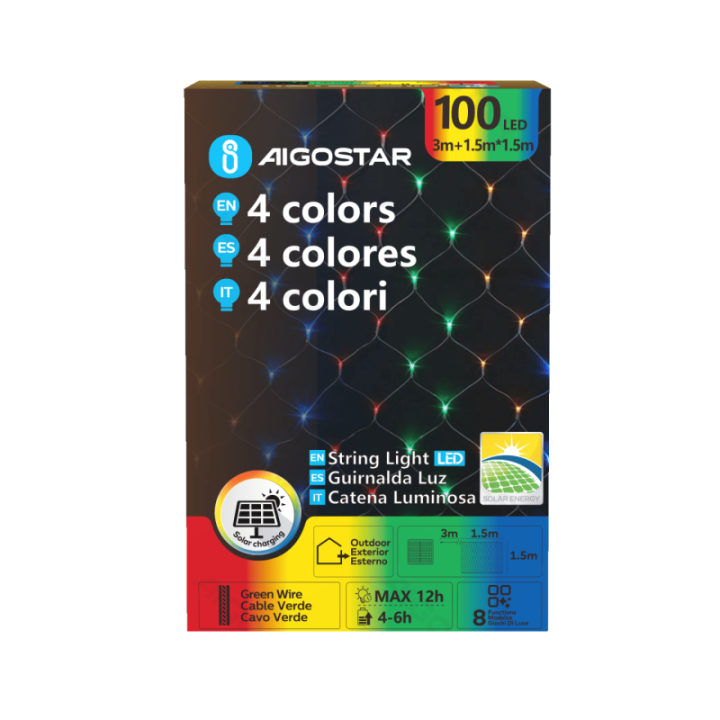 Solar net light flat string lights, RGBY, 3m+1.5m*1.5m