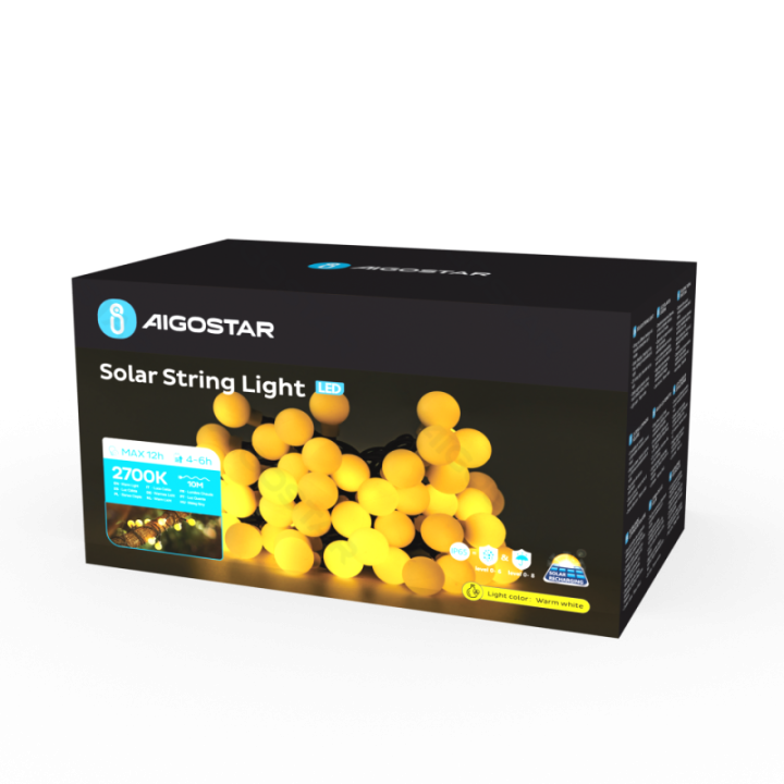 LED Solar Milk Bubble String Lights 2700K