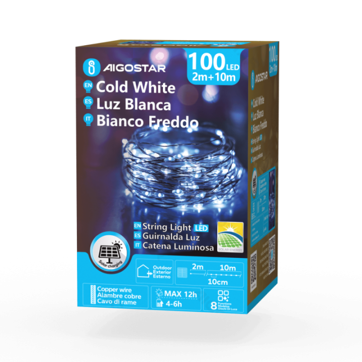 Solar string lights, cold white, 2m+10m