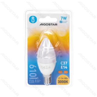 LED C37 Apvalioji lemputė-E14-7W-3000K-610lm