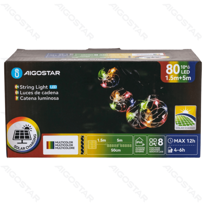 Solar G50 copper wire string lights, RGBY, 1.5m+5m, IP65, Outdoor