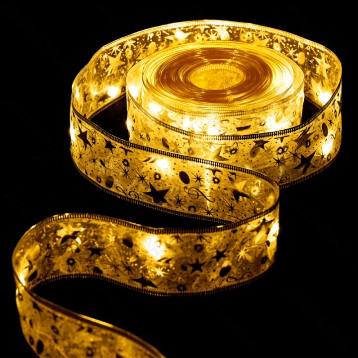 3AA baterijų girliandos 5cm auksinė žvaigždžių juosta šilta balta 5m