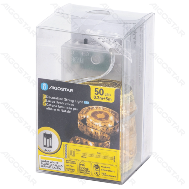 3AA Battery String Lights 5cm Golden Star Ribbon Warm White 5m
