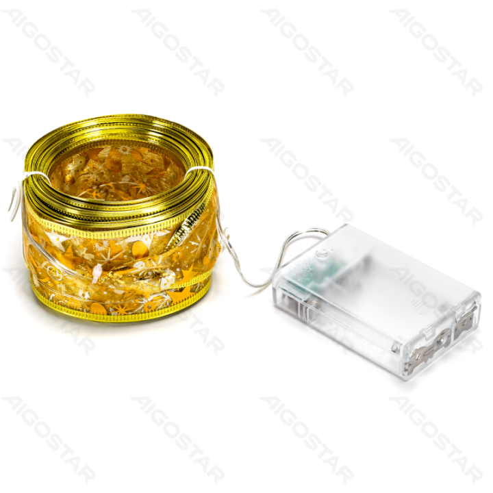3AA Battery String Lights 5cm Golden Star Ribbon Warm White 5m