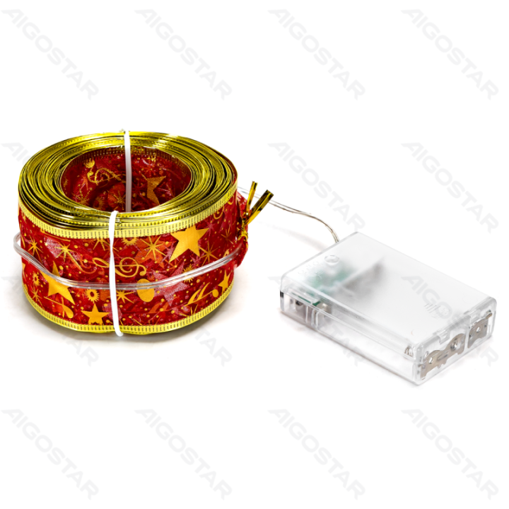 3AA Battery String Lights 5cm Red Star Ribbon Warm White 5m