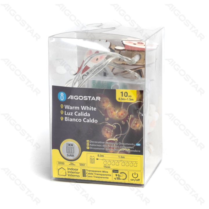 3AA battery string lights - wooden pendant Santa Claus, warm white, 1.5m ,IP20 Indoor