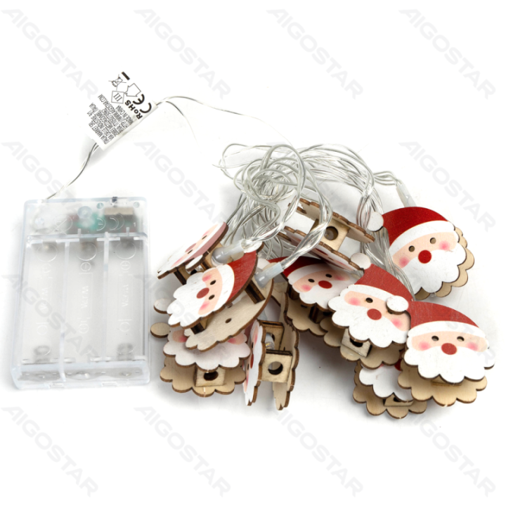 3AA battery string lights - wooden pendant Santa Claus, warm white, 1.5m ,IP20 Indoor