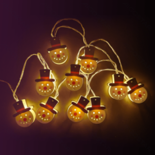 3AA battery string lights - wooden pendant snowman, warm white, 1.5m ,IP20 Indoor