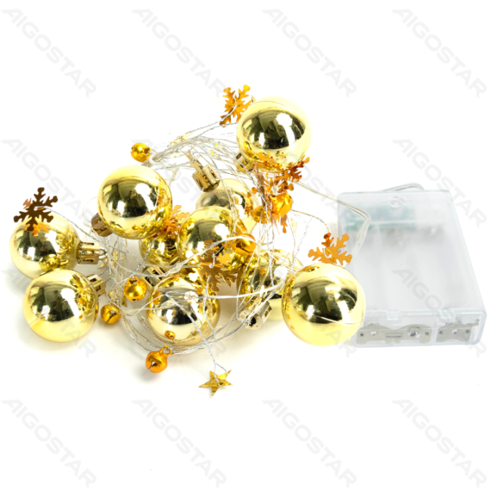 3AA baterijų girliandos Žvaigždės Rutuliukai auksinės, šiltai balta, 2m