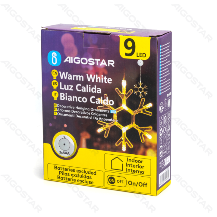 Baterijomis maitinamas pakabukas su siurbtuku, snaigės formos, šiltai balta, IP20, Patalpose