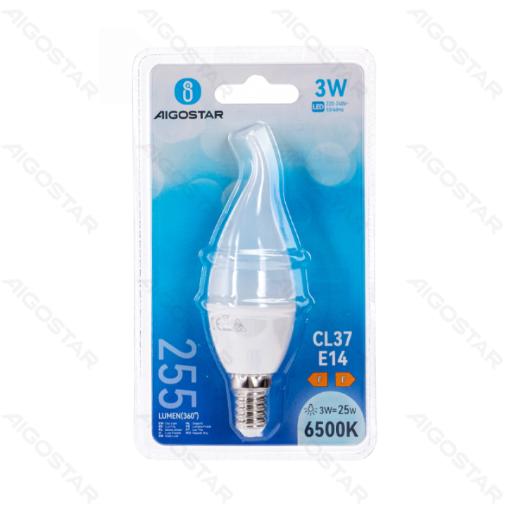 LED CL37 Apvalioji lemputė-E14-3W-6500K-255lm