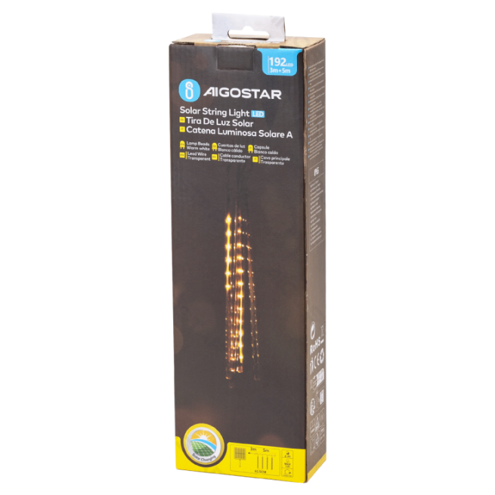 Saulės meteorų lietaus girlianda 0.3m, šilta balta, 5m