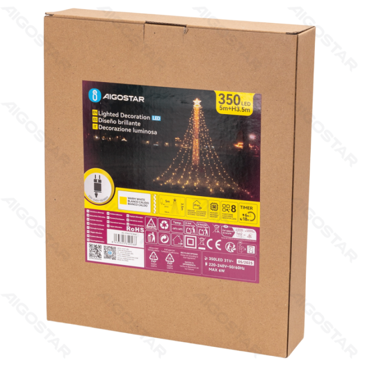 Low voltage pentagram waterfall string light, warm white, 5m+3.5m ,IP44, Indoor-Outdoor