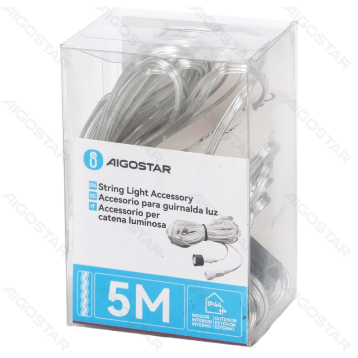 Transparent 5-meter extension cord for string lights ,IP44, Indoor&Outdoor