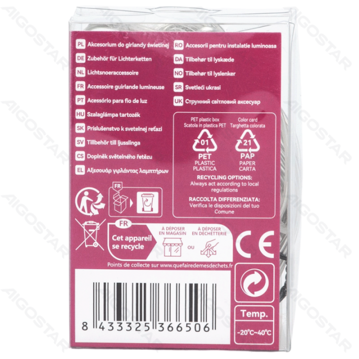 Transparent 5-meter extension cord for string lights ,IP44, Indoor&Outdoor