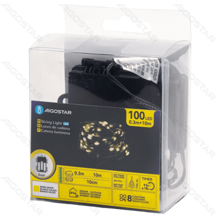 3AA baterijų girlianda (PVC & varis), šiltai balta, 10m ,IP44, vidaus ir lauko