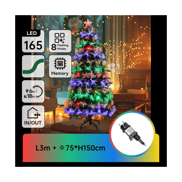 Žemos įtampos aksominė eglutė, 1.5m, RGBY ,IP44, Vidaus ir lauko