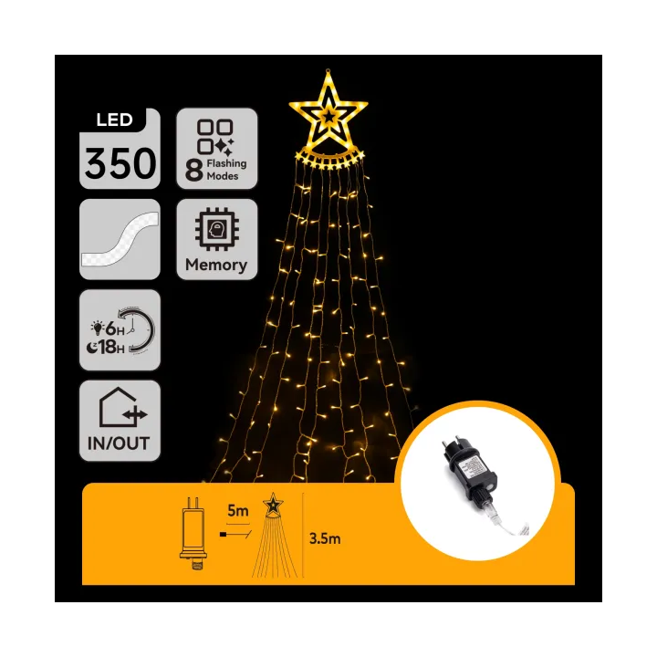 Low voltage pentagram waterfall string light, warm white, 5m+3.5m ,IP44, Indoor-Outdoor