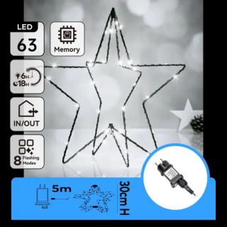 Christmas decoration - low-voltage 3D pentagram light, cold white, 5 m+H30 cm