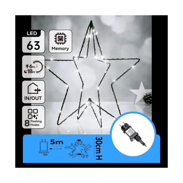 Christmas decoration - low-voltage 3D pentagram light, cold white, 5 m+H30 cm