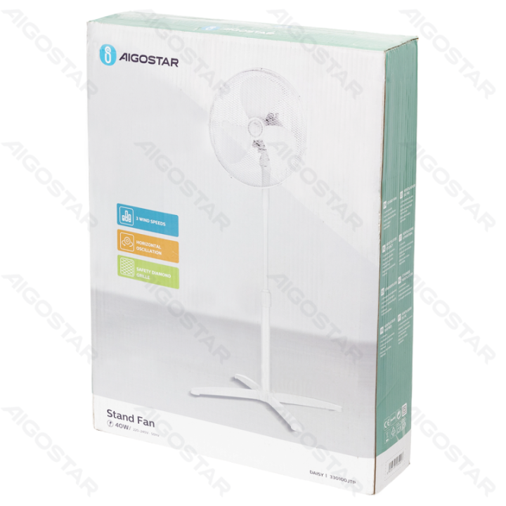 Stand Fan,16 Inches, 3 Blades, 3 Speeds, White