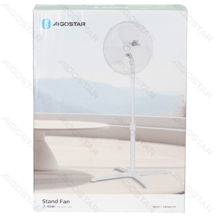 Stand Fan,16 Inches, 3 Blades, 3 Speeds, White