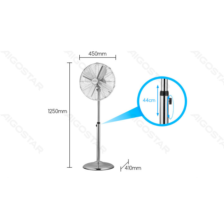 Metalinis stovintis ventiliatorius, 16 Inches, 4 Blades, 3 Speeds, Silver