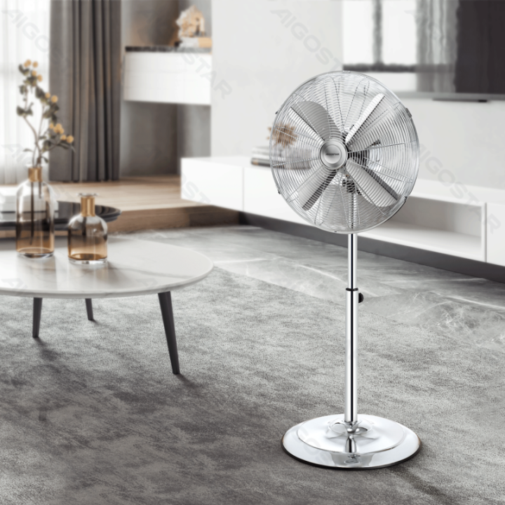 Metal Stand Fan,16 Inches, 4 Blades, 3 Speeds, Silver
