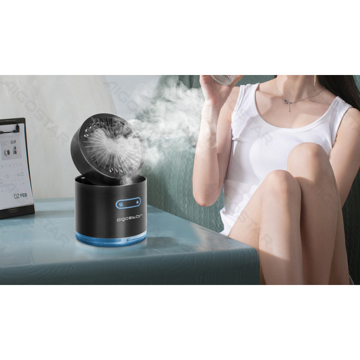 Table Mist Fan, 4 Inches, 5 Blades, 3 Speeds, 2000mAh, Black