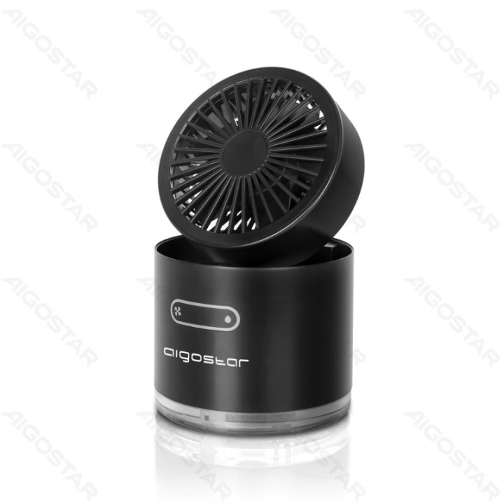 Table Mist Fan, 4 Inches, 5 Blades, 3 Speeds, 2000mAh, Black