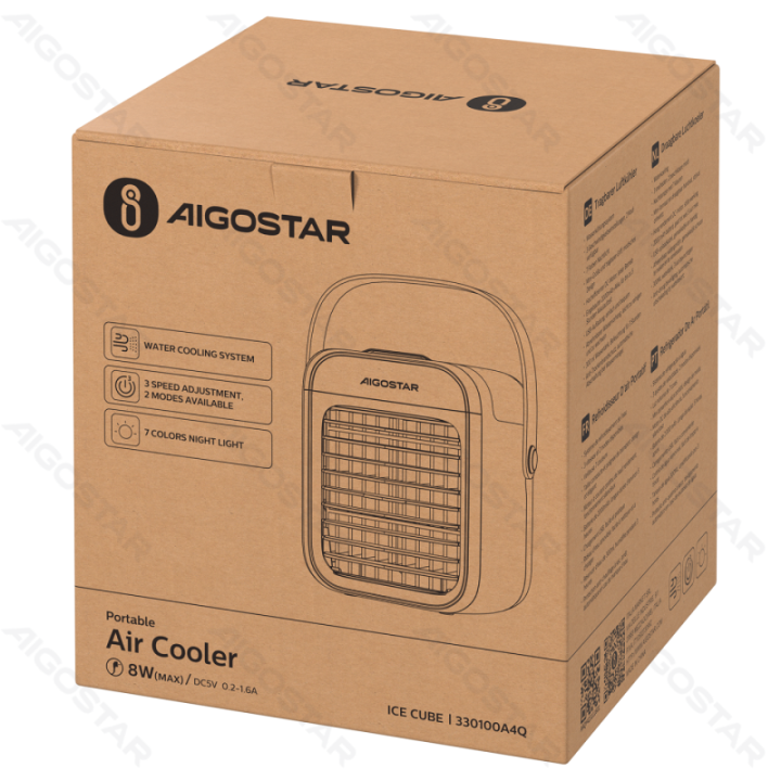 Portable Air Cooler, 7 Inches, 9 Blades, 3 Speeds, 2000mAh, White