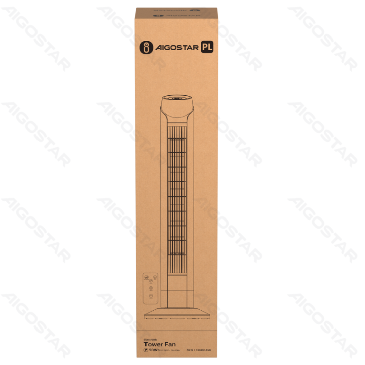 Bokštinis ventiliatorius, 36 colių, 3 greičiai, juodas, su nuotoliniu valdymu