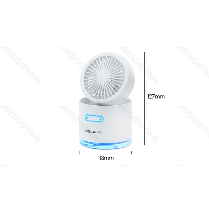 Stalinis rūko ventiliatorius, 4 Inches, 5 Blades, 3 Speeds, 2000mAh, White